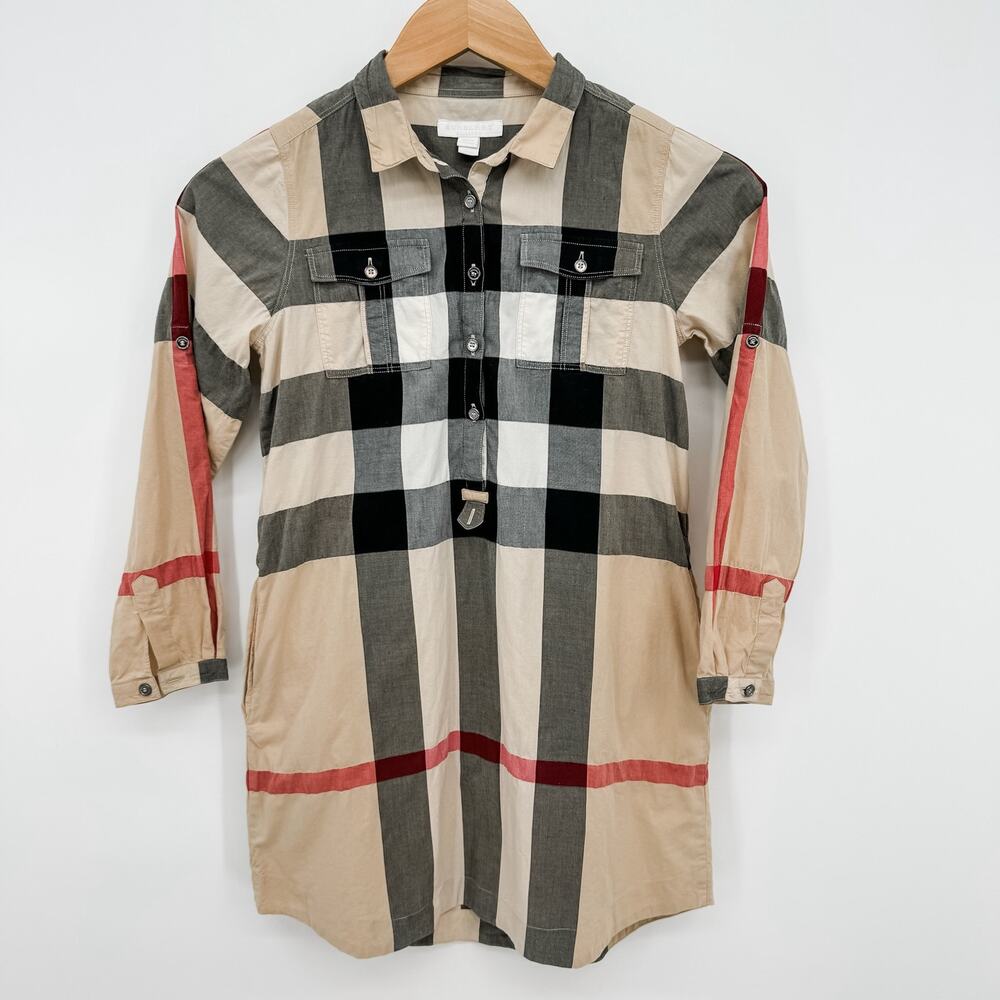 Burberry Girls Dress 10Y Big Plaid Nova Check Tan Authentic Kids Shirt Tunic